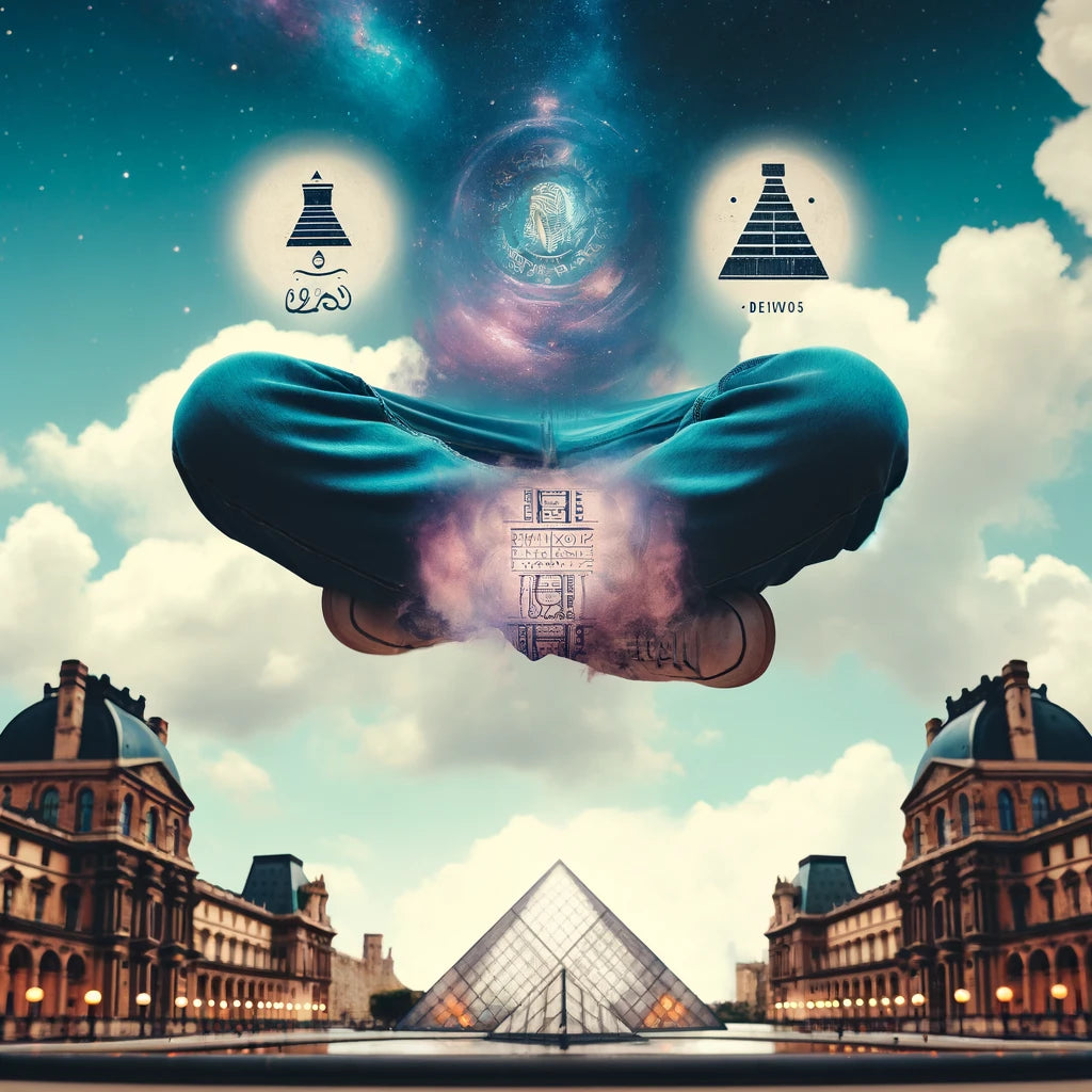 Poster 'Deiwa tatouée sur la hanche droite, Deiwos tatoué sur la hanche gauche et les pyramides empilées tatouées en bas du ventre'